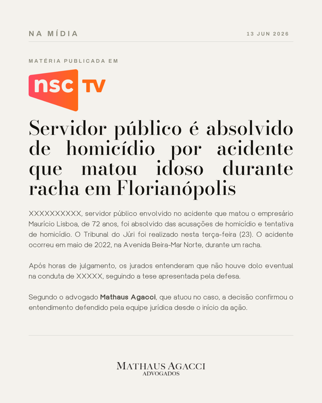 Servidor público é absolvido de homicídio por acidente que matou idoso durante racha em Florianópolis