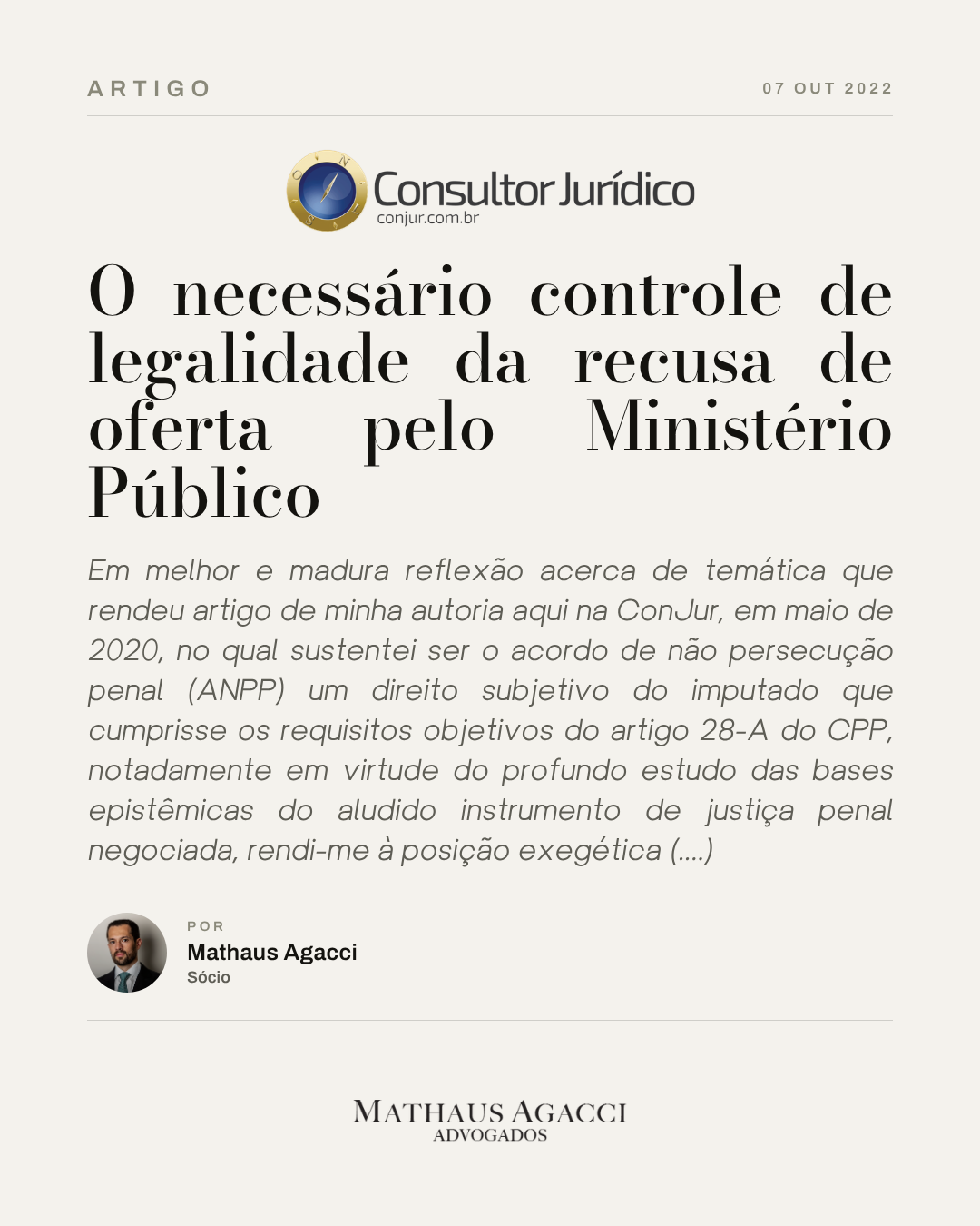 O necessário controle de legalidade da recusa de oferta pelo Ministério Público