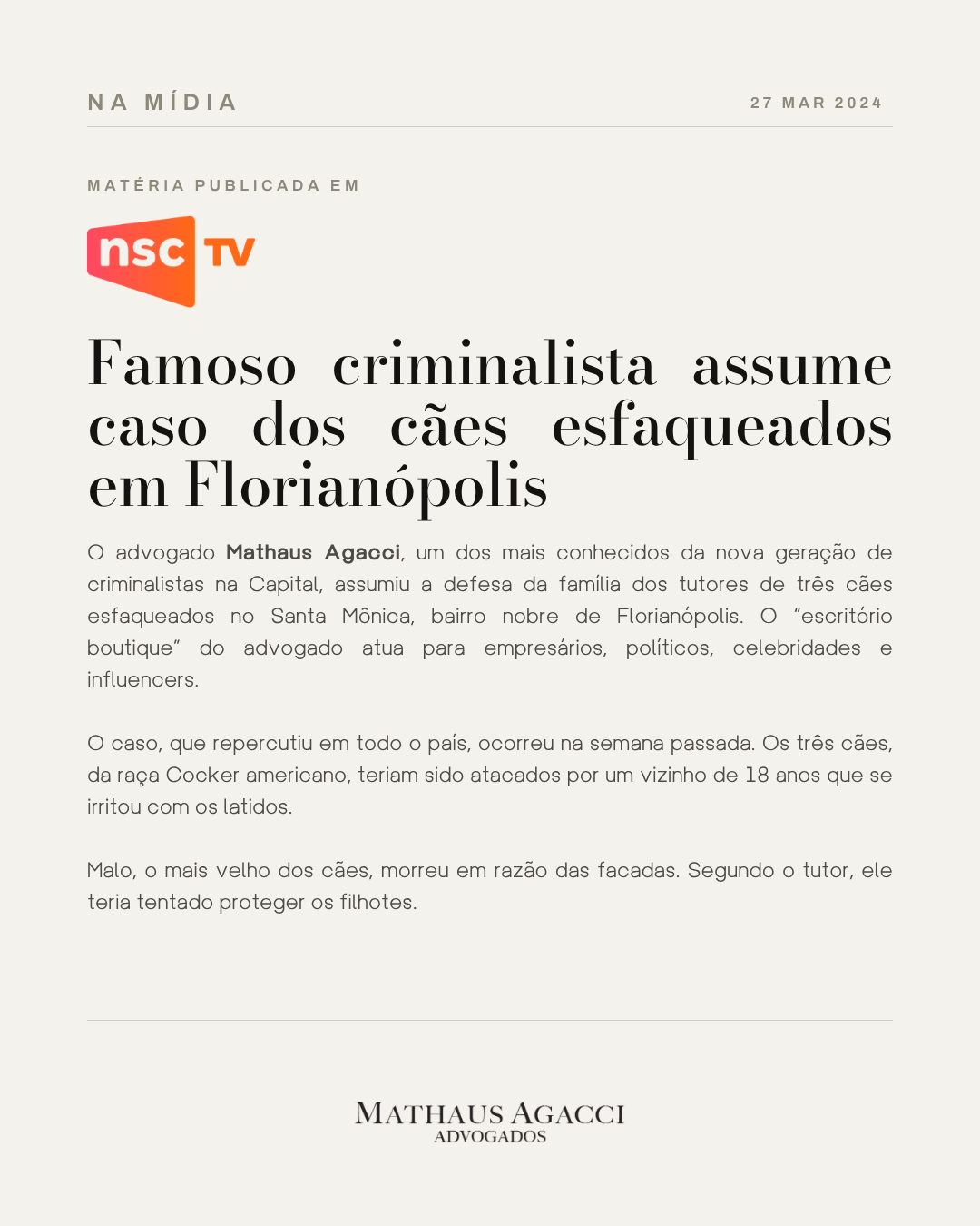 Famoso criminalista assume caso dos cães esfaqueados em Florianópolis