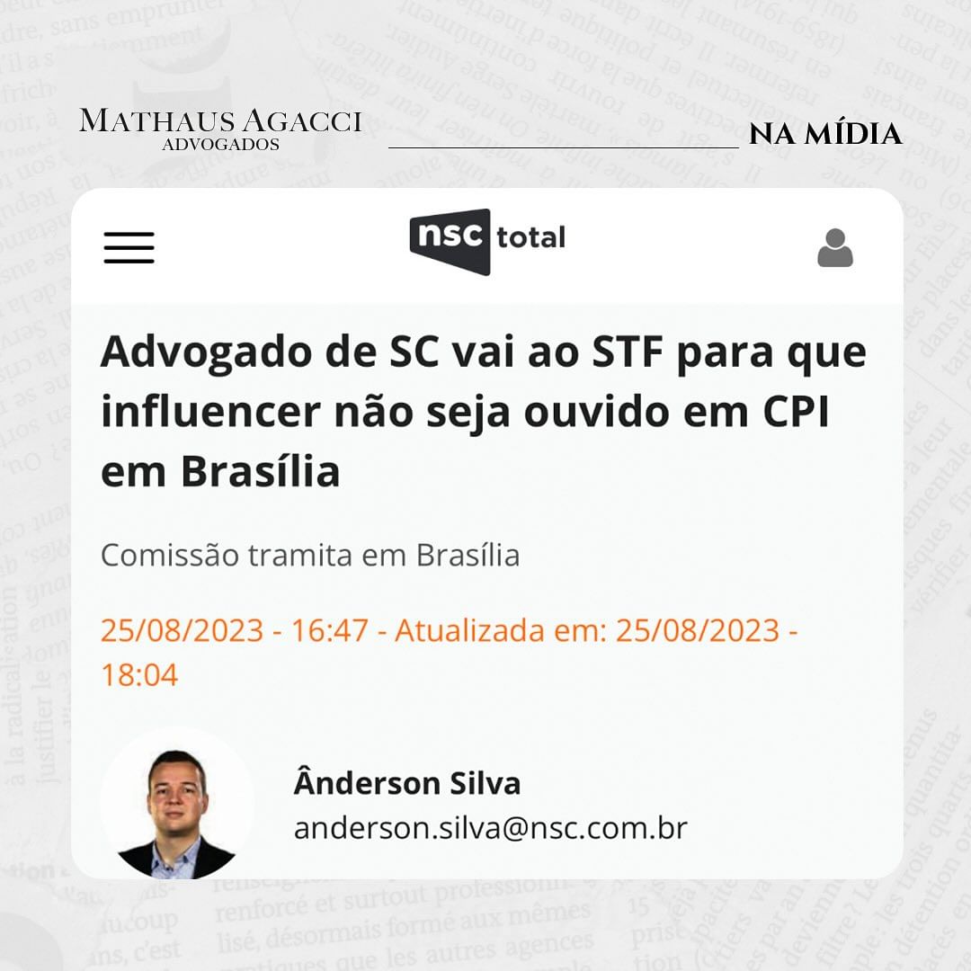
A combativa atuação do sócio fundador do escritório, Dr. Mathaus Agacci…